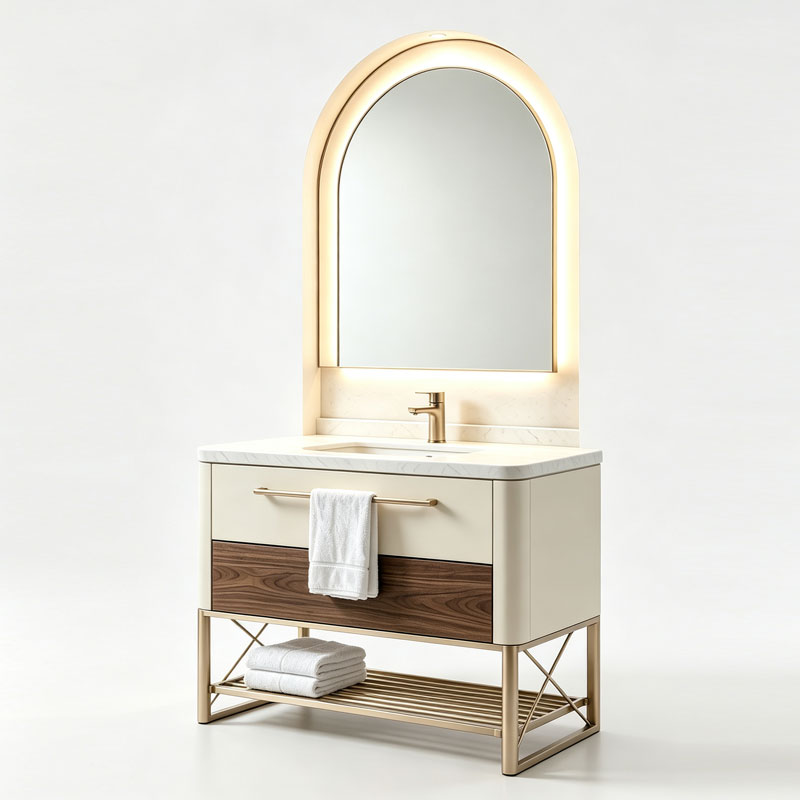 LED Mirror Freestanding Hotel Vanity Cabinet