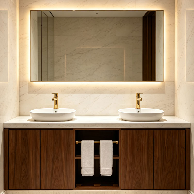 Double Basin Floor-Standing Hotel Vanity Unit