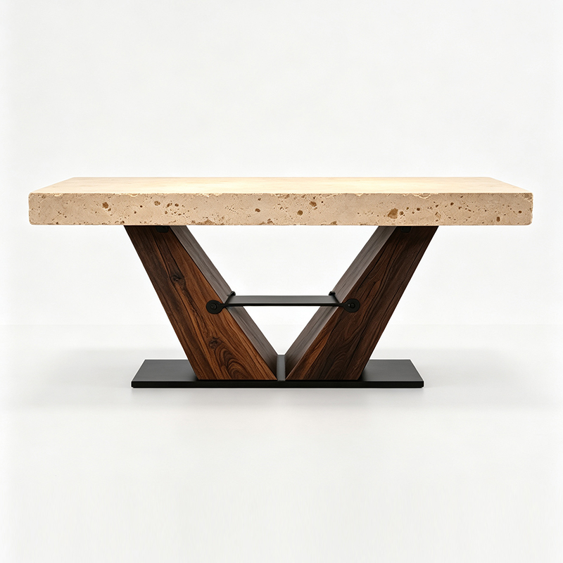 Mountain Style Travertine Top Entry Console Table