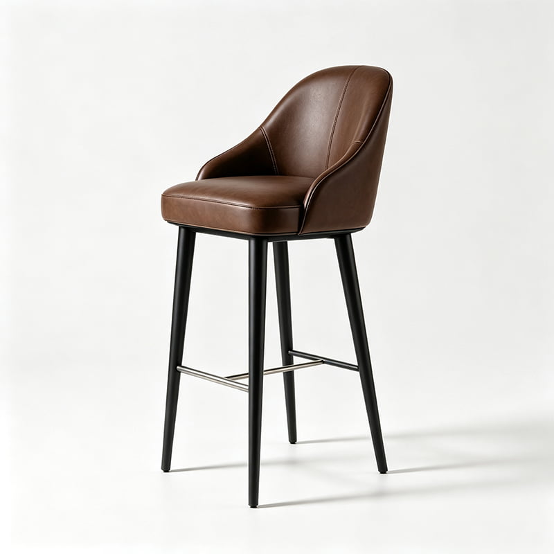 Classic Brown Leather Bar Stool with Fixed Base