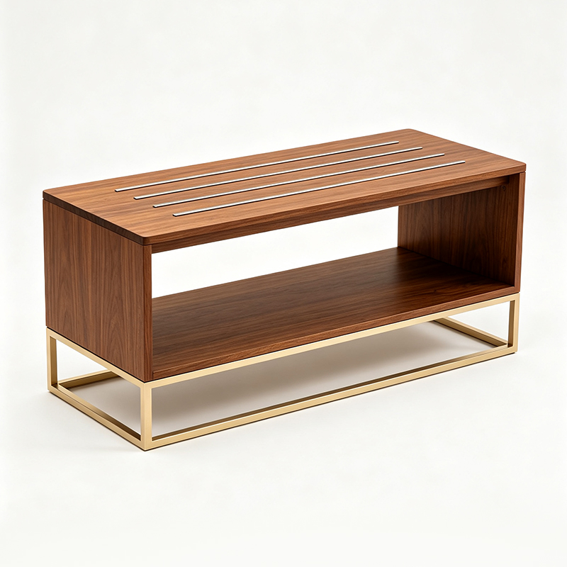 Solid Wood Square Luggage Bench with Brass Tube Base