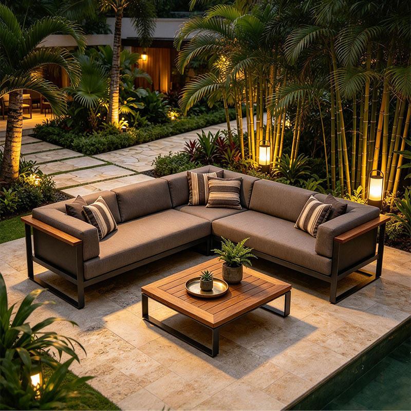L-Shaped Outdoor Aluminum Frame Lounge Sofa