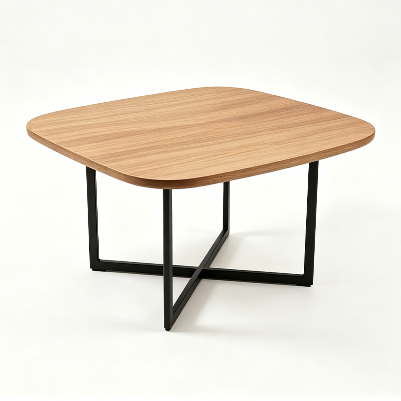 Wooden Top Side Table with Cross Frame Base